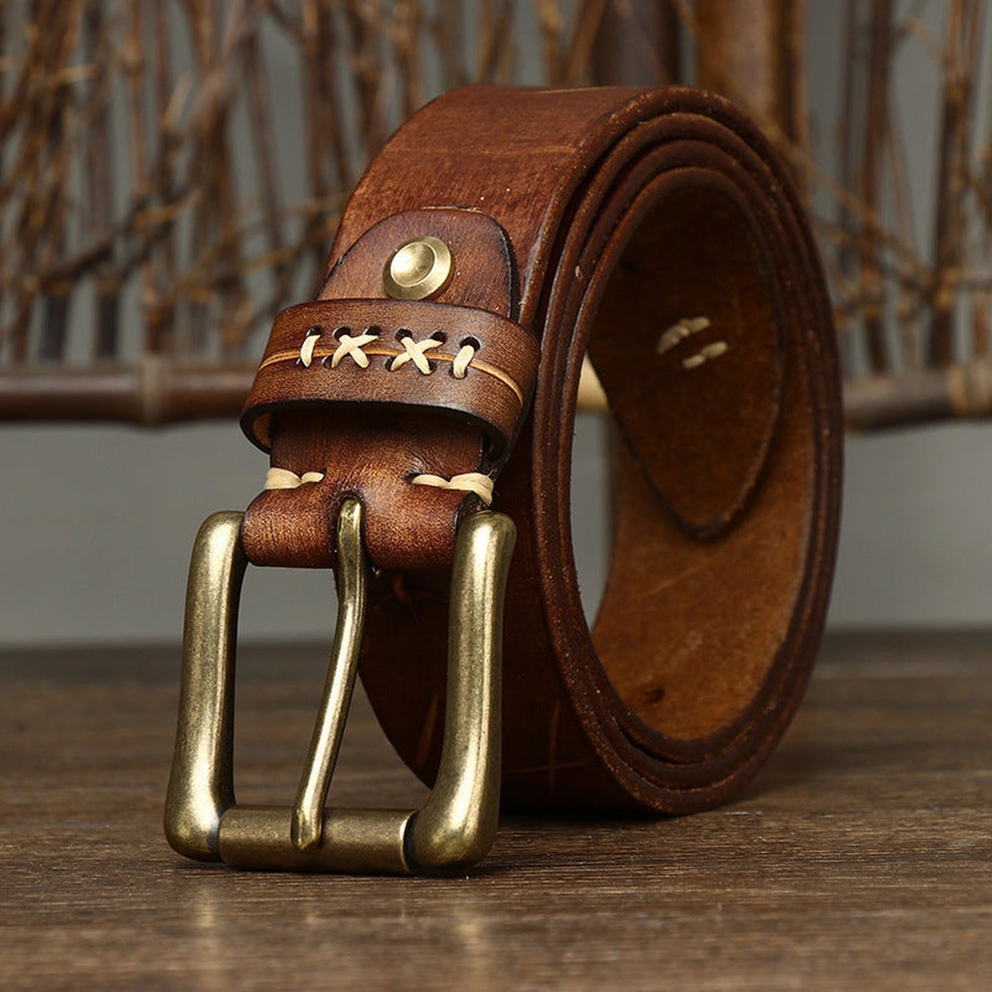 Washed-out Vintage First Layer Cow Leather Pin Buckle Jeans Belt