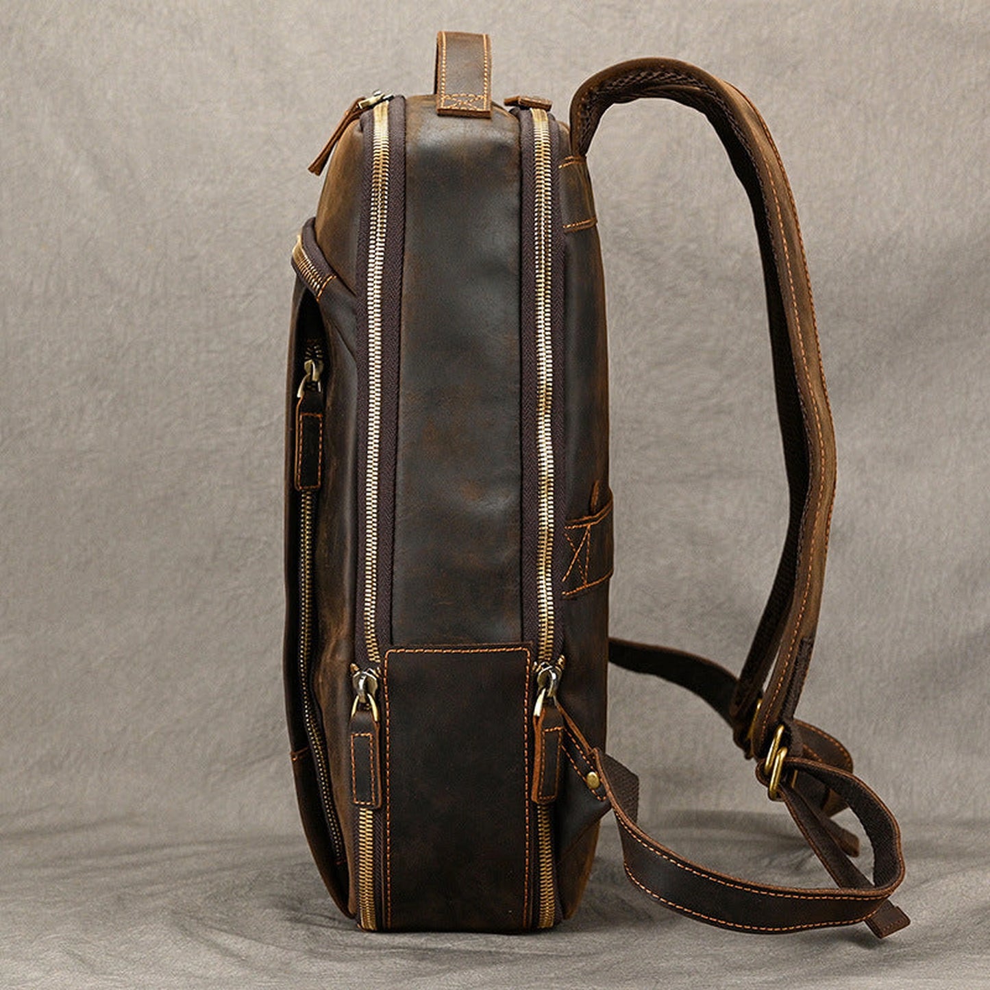 High-end Men's Leather Large-capacity Backpack 16-inch