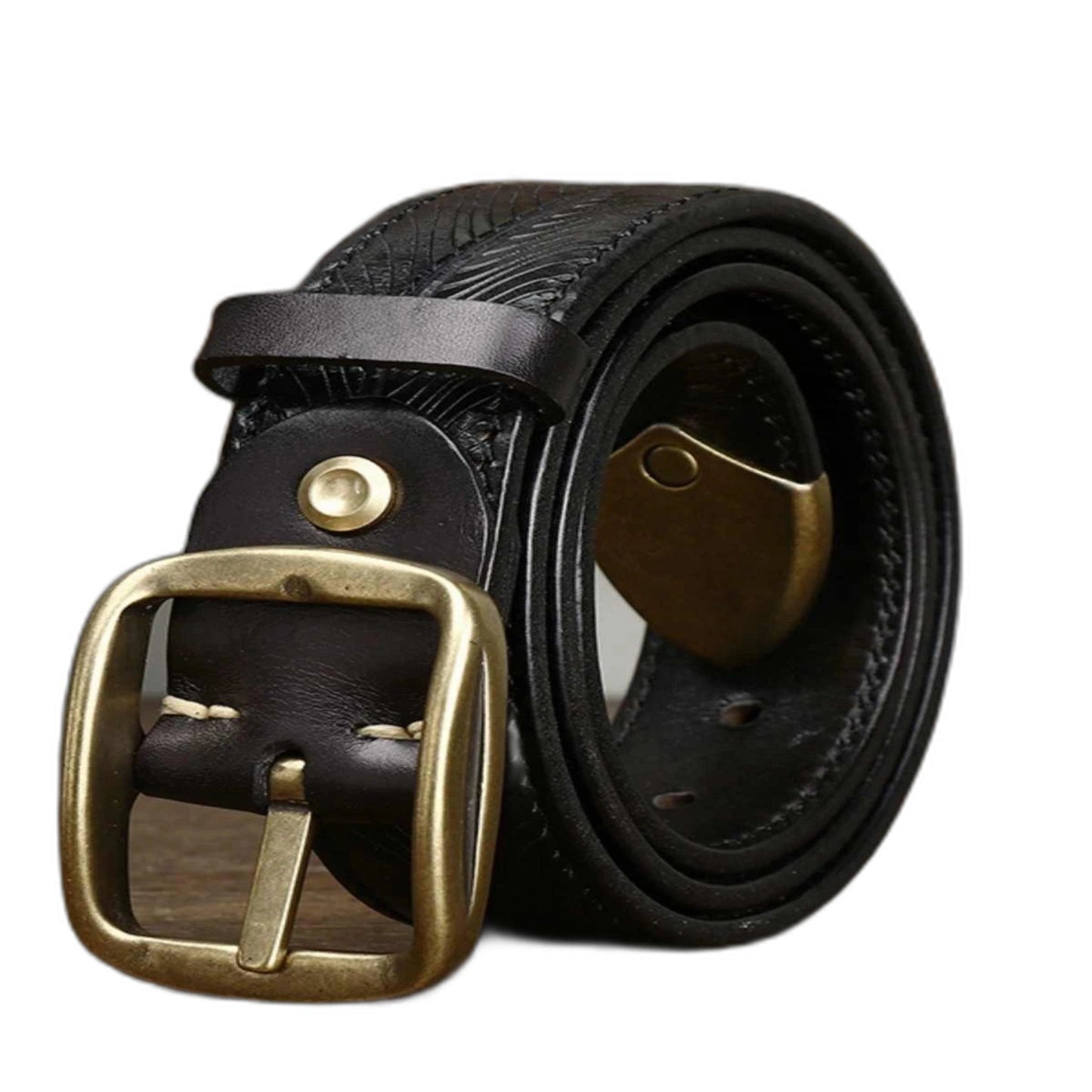 3.8CM Wide Thick Double-sided Cowhide Brass Buckle Belt