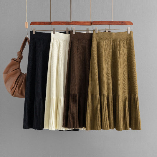 All-match High Waist Slimming Pleated Skirt Mid-length Women