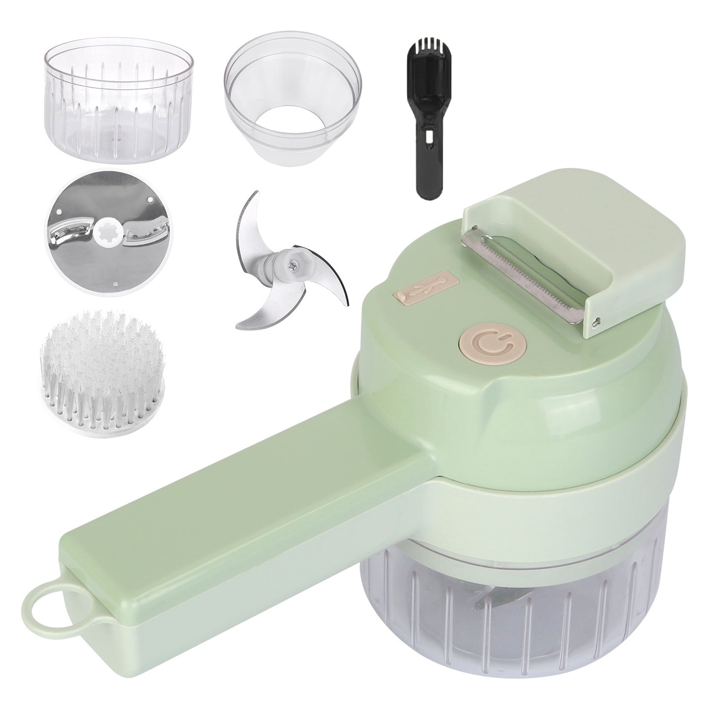 1 Set 4 In 1 Handheld Electric Vegetable Cutter Mini Food Fruit Chopper Grinder Slicer Dicer Garlic Meat Ginger Mud Masher Rechargeable Food Processor