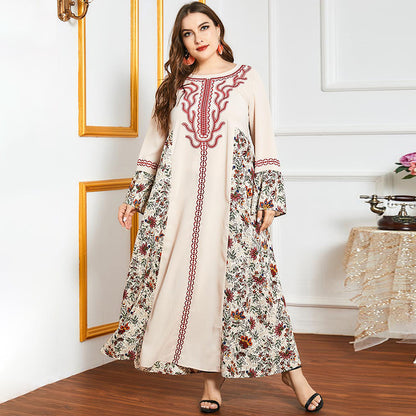 Female Sweet Round Neck Floral Loose Plus Size Dress