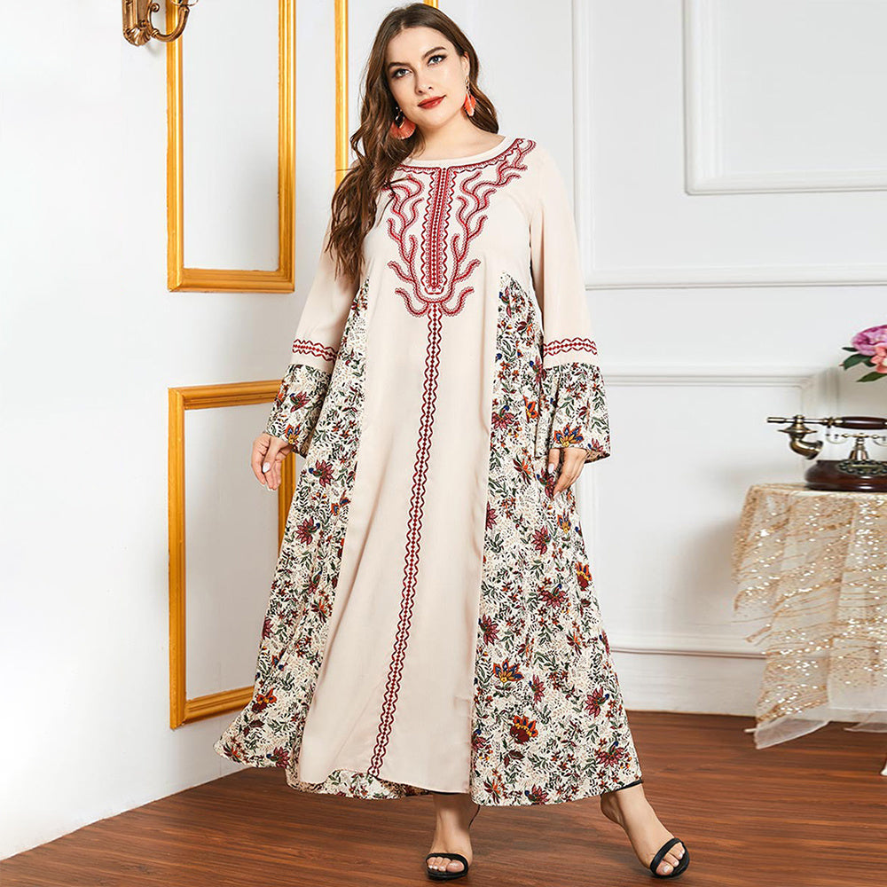 Female Sweet Round Neck Floral Loose Plus Size Dress