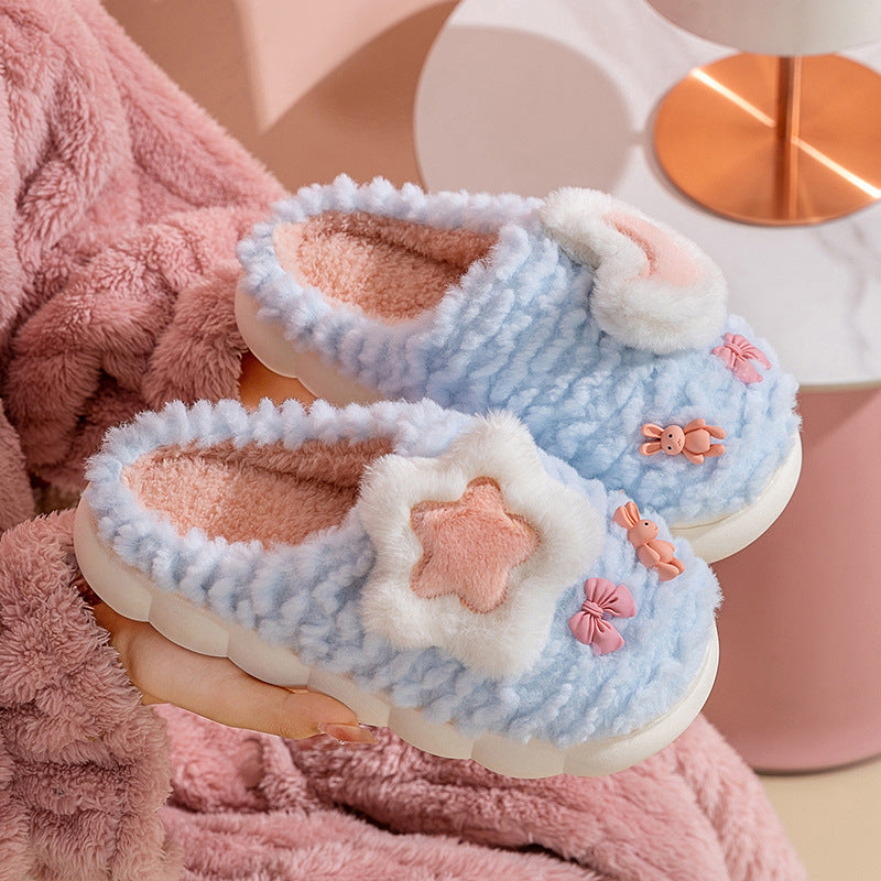New Women's Cartoon Extra Thick Fleece-lined Home Cotton Slippers