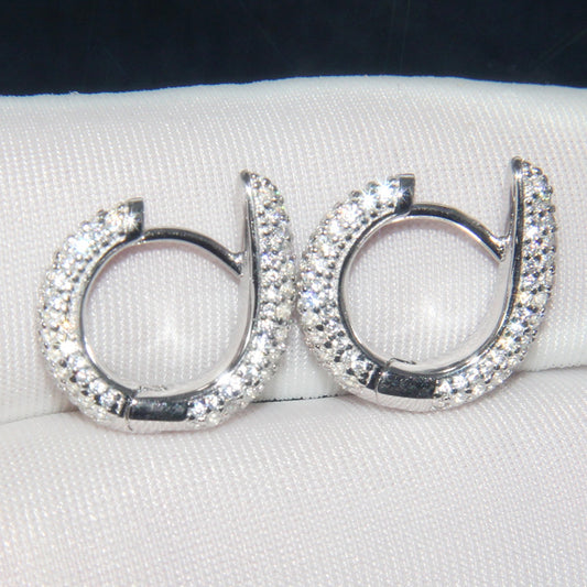 Europe and the United States big s925 pure silver earrings ladies inlaid diamond ear ring simple