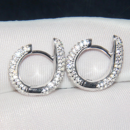 Europe and the United States big s925 pure silver earrings ladies inlaid diamond ear ring simple