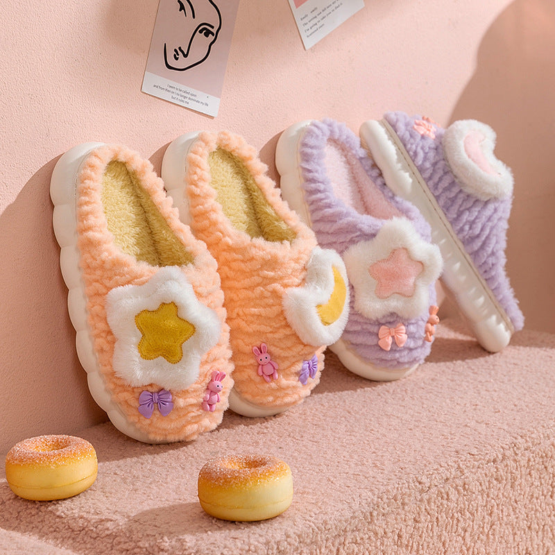 New Women's Cartoon Extra Thick Fleece-lined Home Cotton Slippers