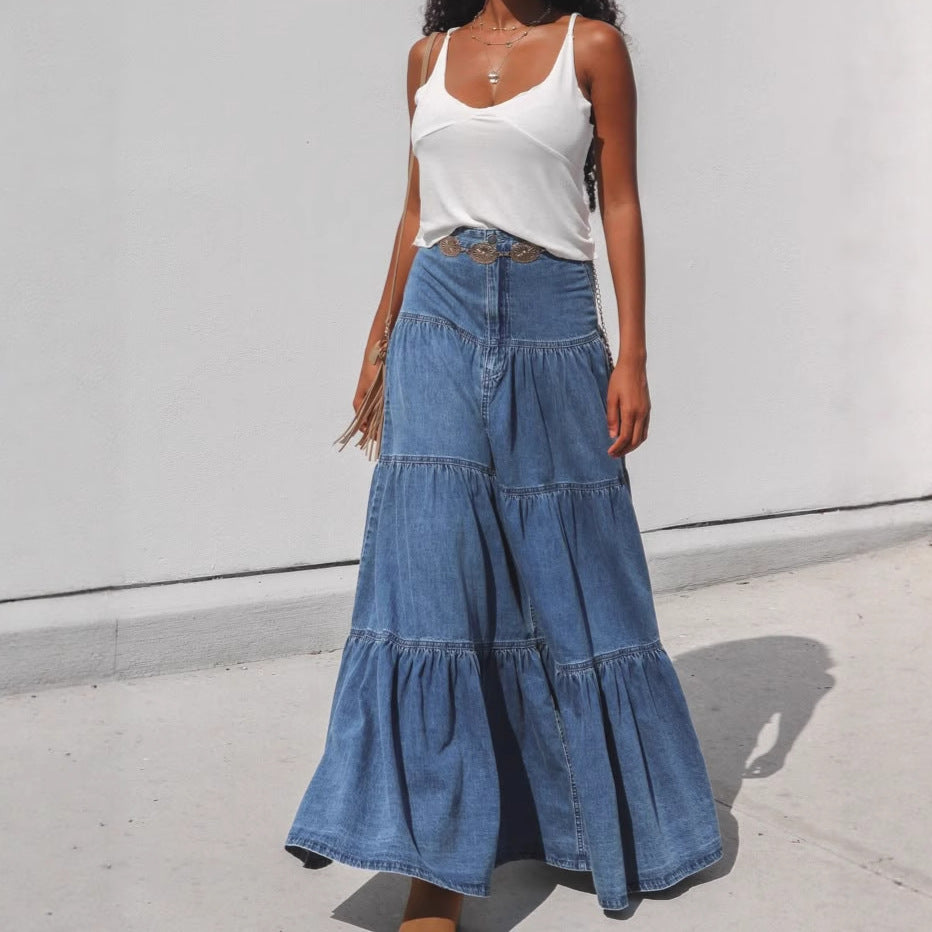 Low Waist Distressed Vacation Style Cake All-matching Jeans Skirt