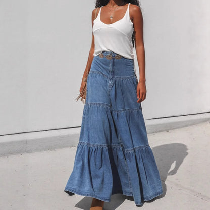 Low Waist Distressed Vacation Style Cake All-matching Jeans Skirt