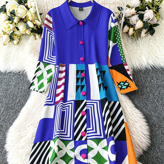 Women's Pleated Bohemian Shirt Dress