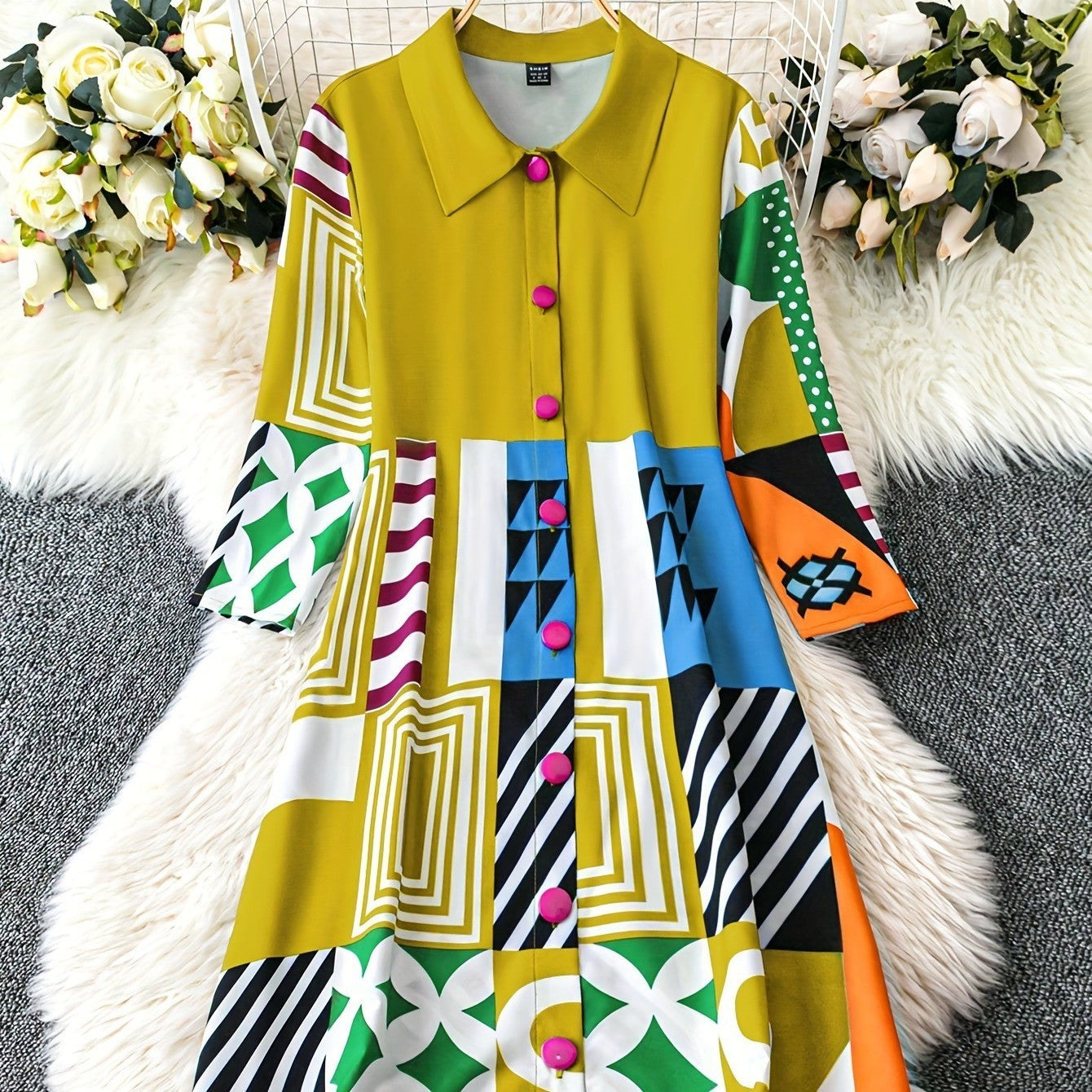 Women's Pleated Bohemian Shirt Dress