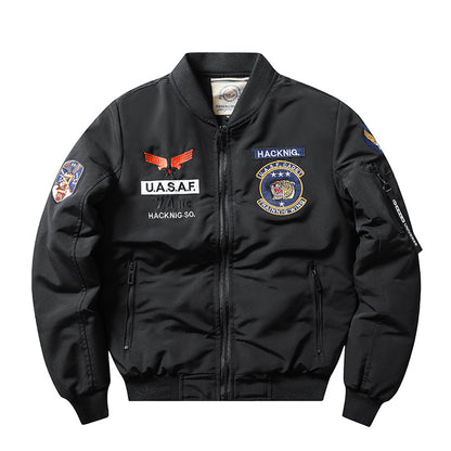 Slim-Fit Stand Collar Harley Motorcycle Men's Retro Embroidery Cotton-padded Coat Coat