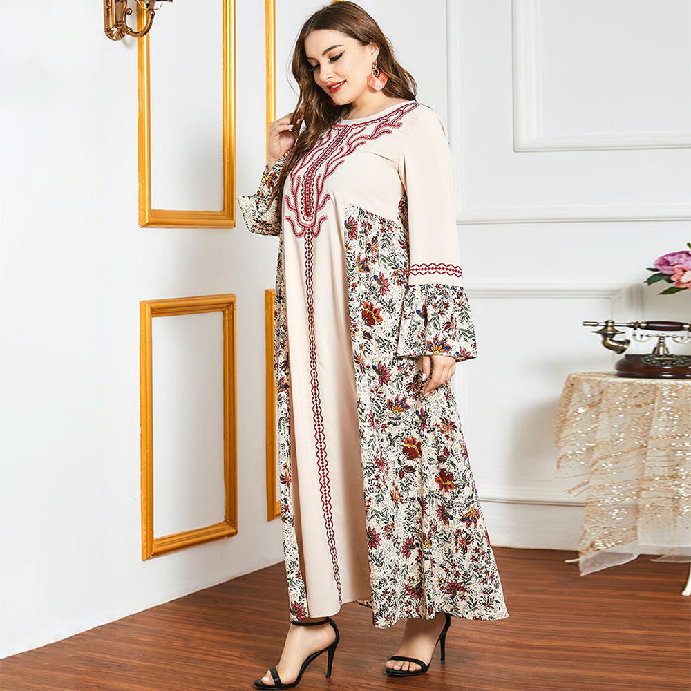 Female Sweet Round Neck Floral Loose Plus Size Dress