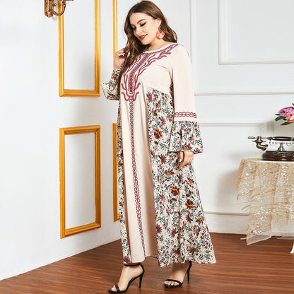 Female Sweet Round Neck Floral Loose Plus Size Dress