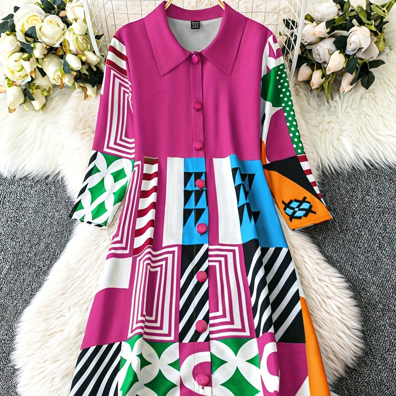 Women's Pleated Bohemian Shirt Dress