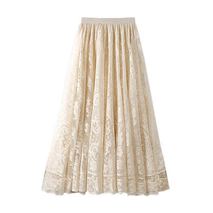 Korean Style High Waist Slimming Hollow-out Crocheted Lace Skirt