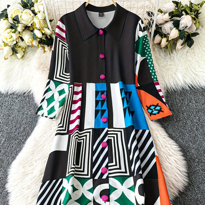 Women's Pleated Bohemian Shirt Dress