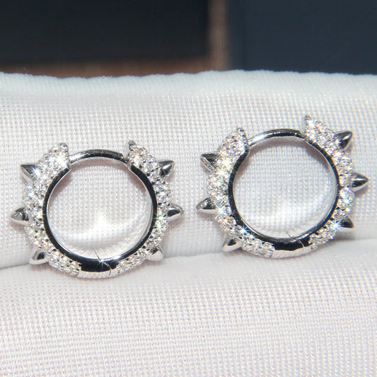 Europe and the United States big s925 pure silver earrings female new rivet crystal diamond ear ring tide people with the personality accessories hypoallergenic