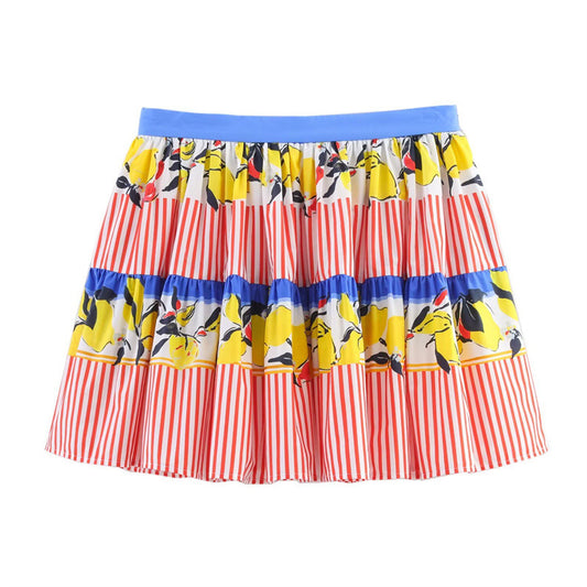 New Summer Contrast Color Lemon Printing Skirt