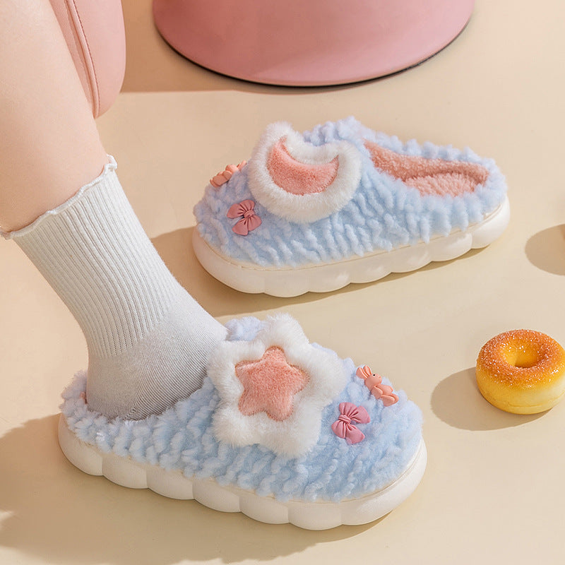 New Women's Cartoon Extra Thick Fleece-lined Home Cotton Slippers