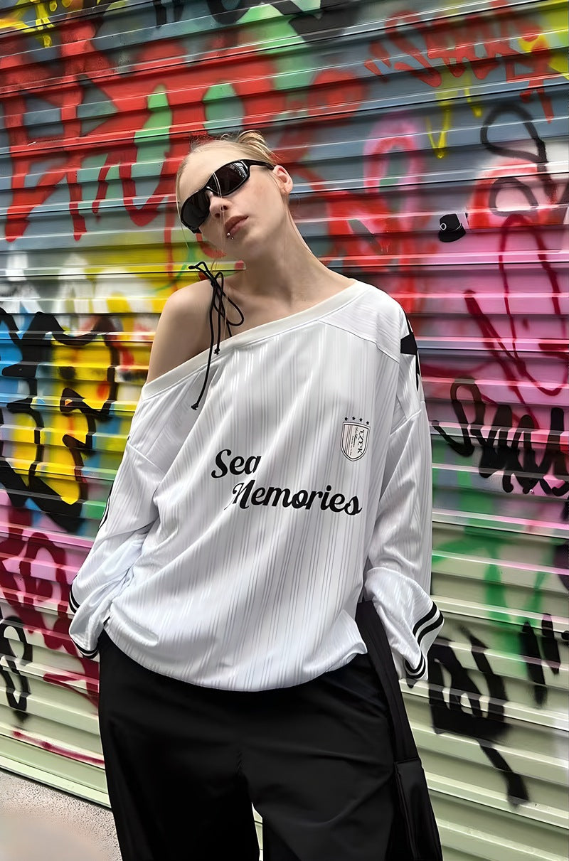 American-style Shoulder Long Sleeve Letter Printed Sweatshirt