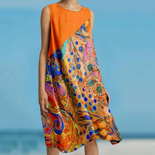 Printed Loose Vacation Casual Sleeveless Vest Skirt