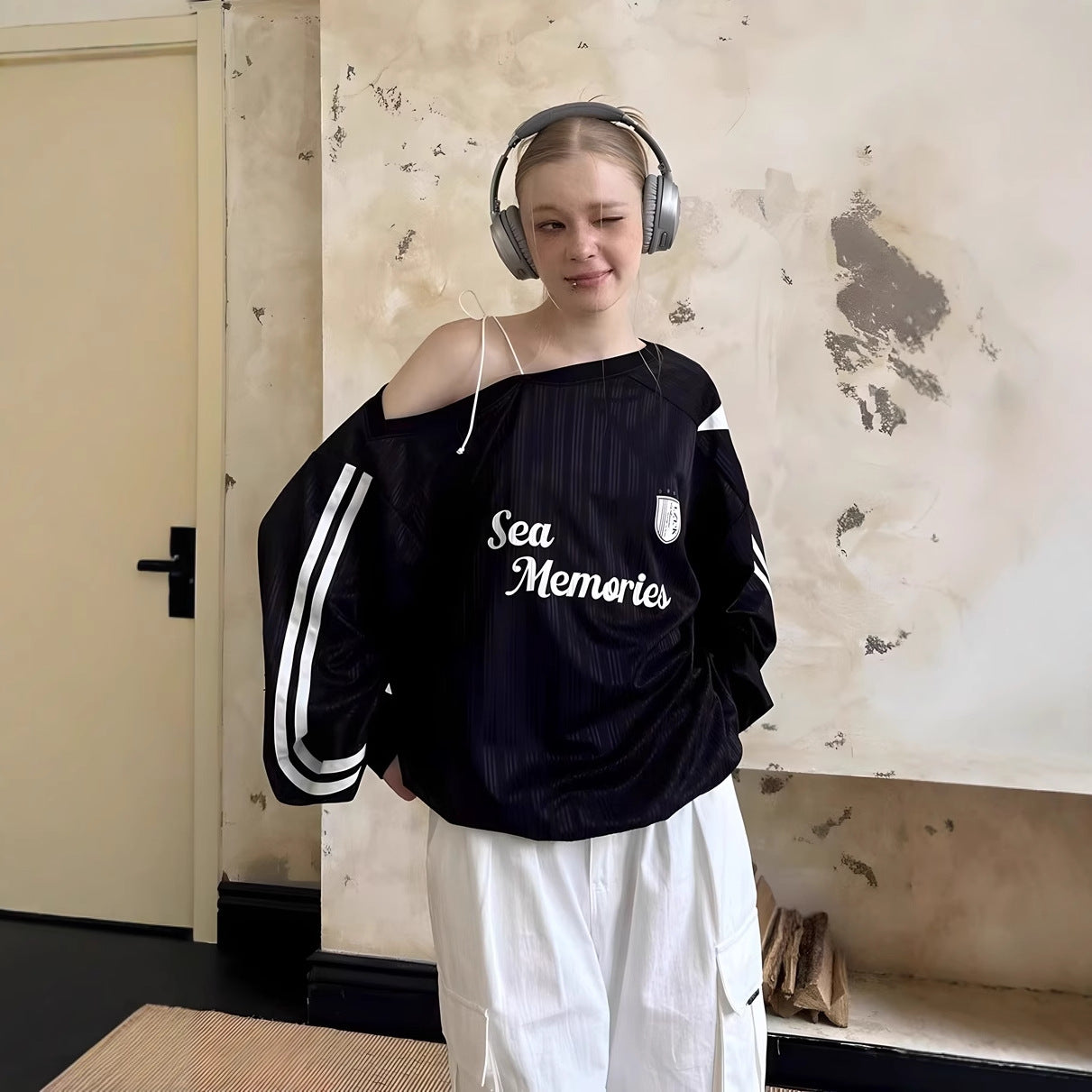 American-style Shoulder Long Sleeve Letter Printed Sweatshirt