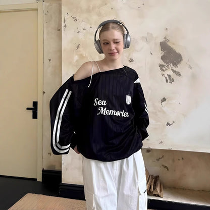 American-style Shoulder Long Sleeve Letter Printed Sweatshirt