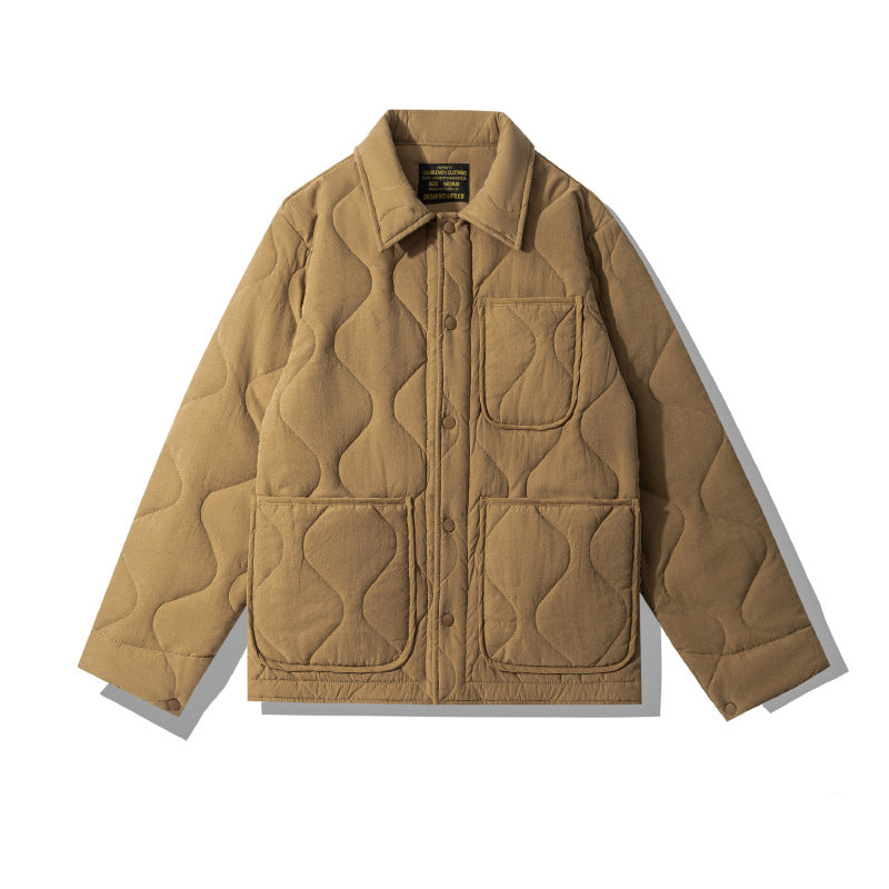 Cotton Polo Collar Jacket Cotton-padded Coat Retro Plaid Coat