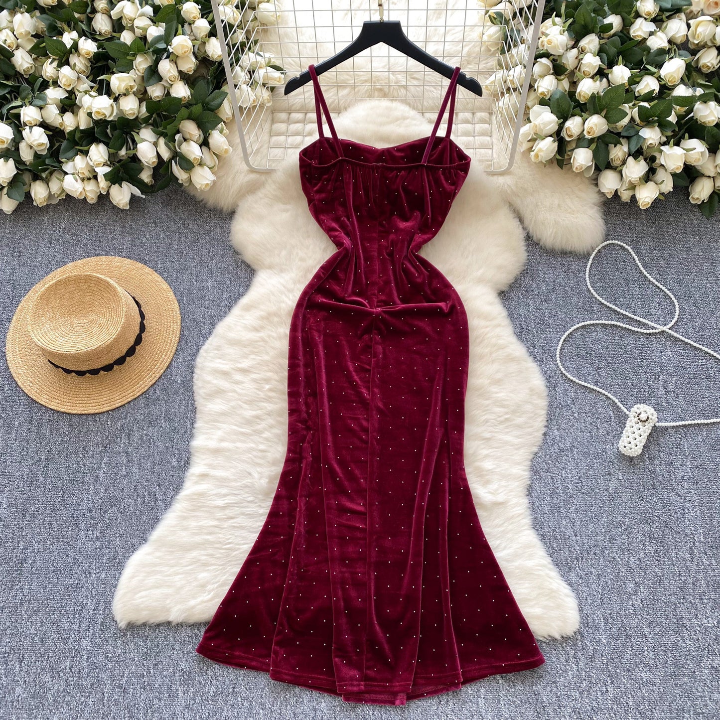 Women's Sexy Socialite Pleated Waist Tight Suspender Dress