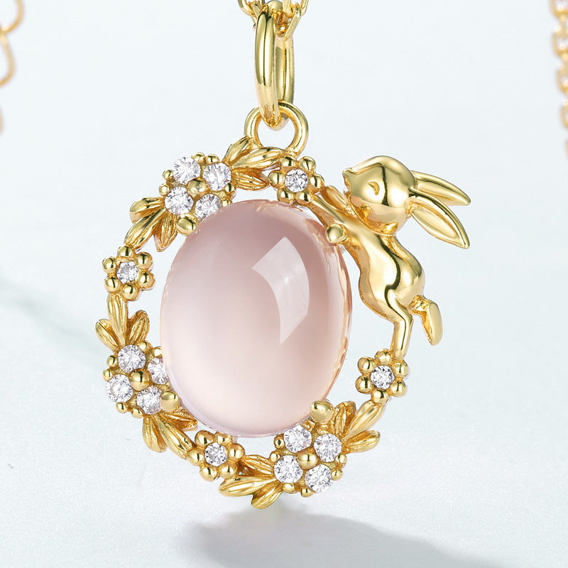 New Chinese Style New Egg-shaped Natural Powder Crystal Pendant Necklace