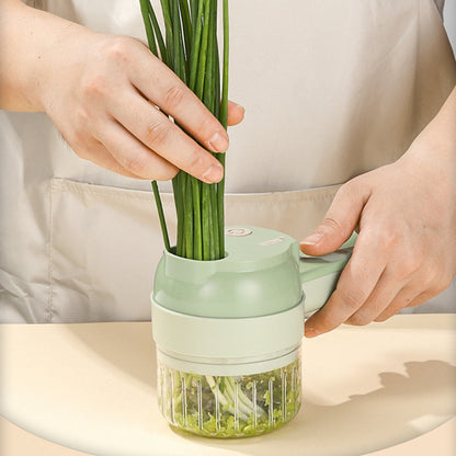 1 Set 4 In 1 Handheld Electric Vegetable Cutter Mini Food Fruit Chopper Grinder Slicer Dicer Garlic Meat Ginger Mud Masher Rechargeable Food Processor