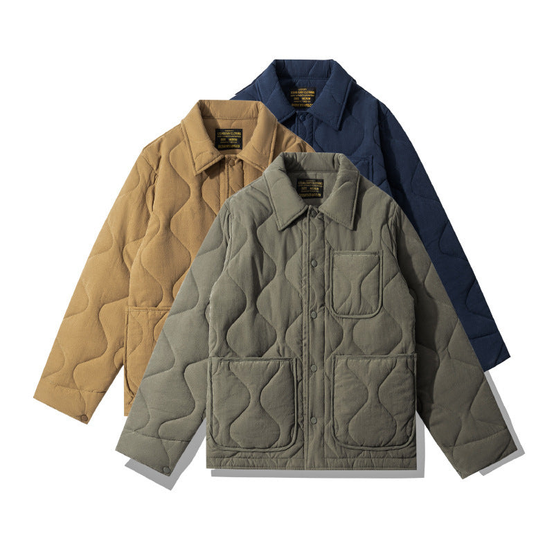 Cotton Polo Collar Jacket Cotton-padded Coat Retro Plaid Coat