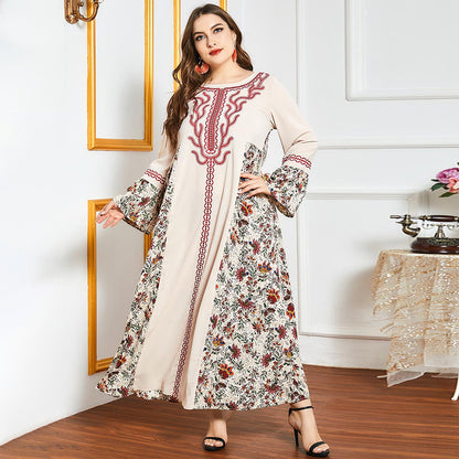 Female Sweet Round Neck Floral Loose Plus Size Dress