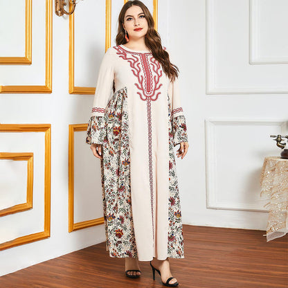 Female Sweet Round Neck Floral Loose Plus Size Dress