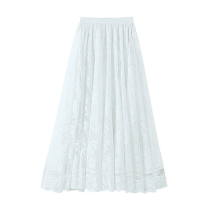 Korean Style High Waist Slimming Hollow-out Crocheted Lace Skirt