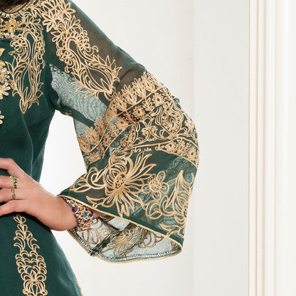 Celebrity Style Elegant Style V-neck Jacquard Flowers Luster Embroidery Applique Flared Sleeve Kaftan