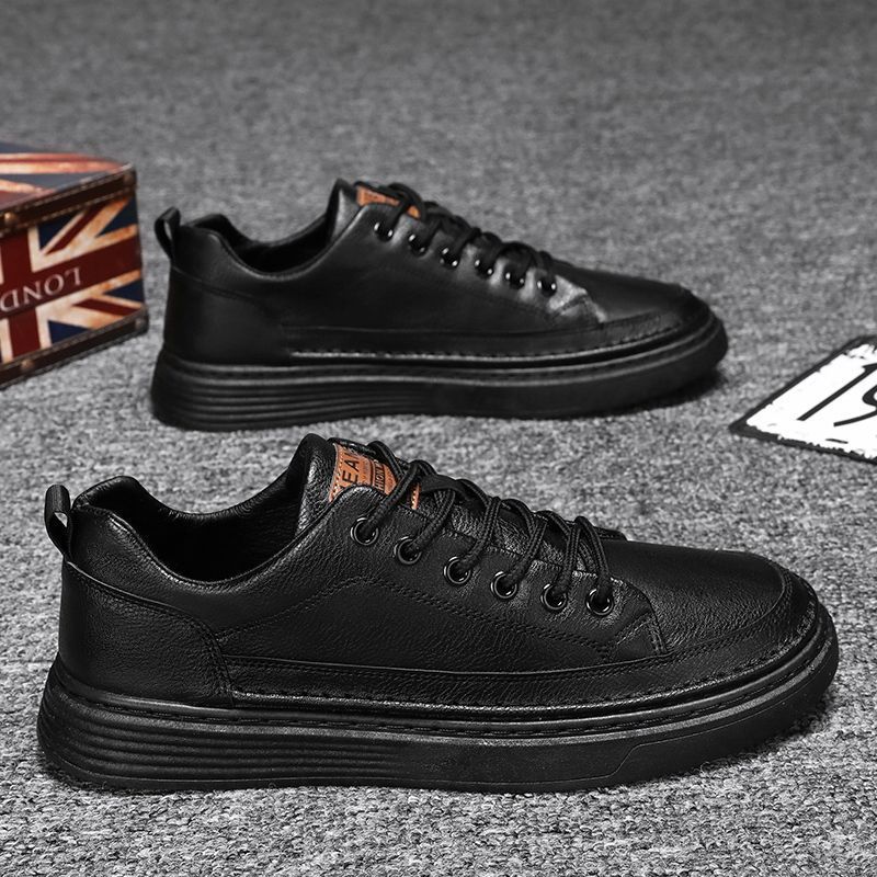Men's Shoes Spring New Versatile Black Casual Leather