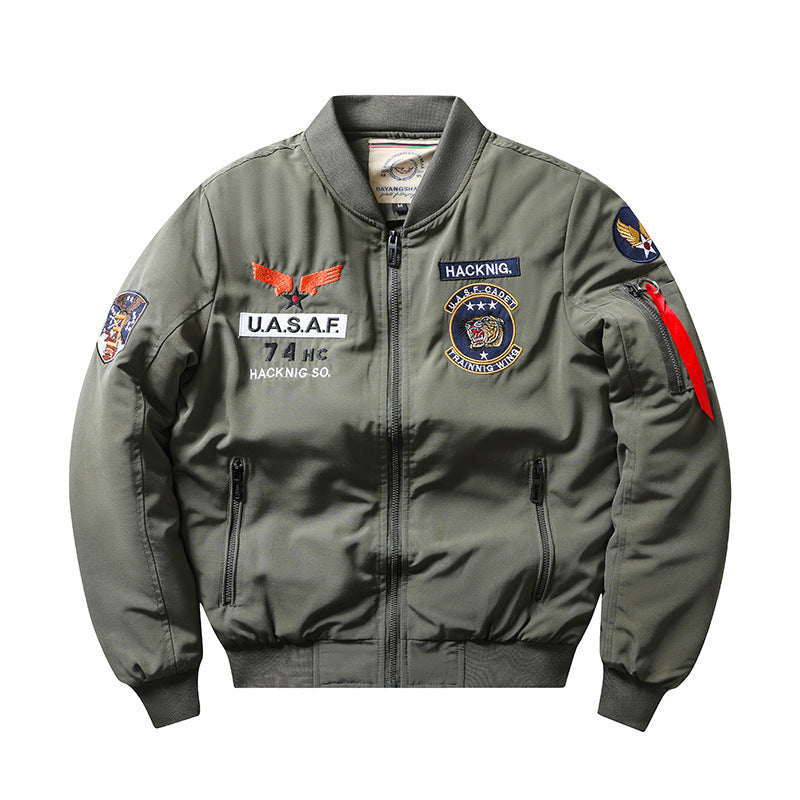 Slim-Fit Stand Collar Harley Motorcycle Men's Retro Embroidery Cotton-padded Coat Coat