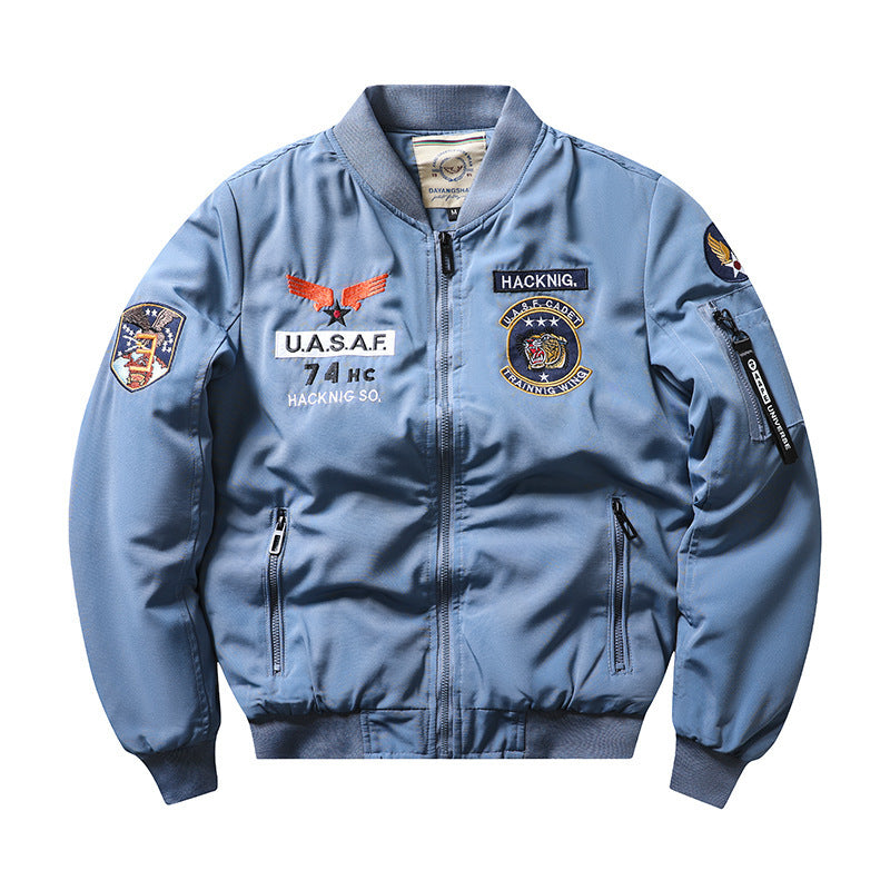 Slim-Fit Stand Collar Harley Motorcycle Men's Retro Embroidery Cotton-padded Coat Coat