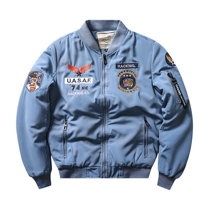 Slim-Fit Stand Collar Harley Motorcycle Men's Retro Embroidery Cotton-padded Coat Coat