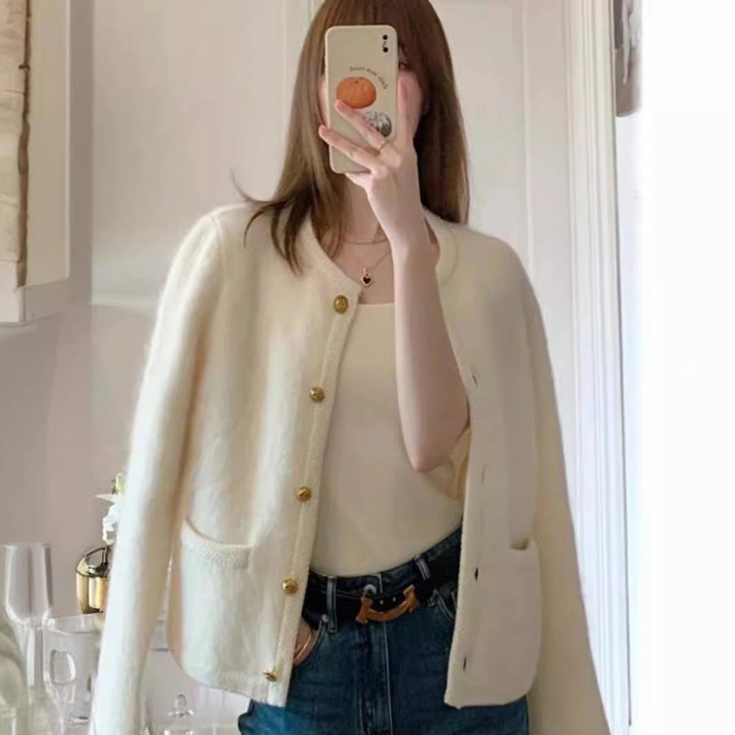 Women's Short Shoulder Knitted Cardigan Idle Style Casual Jacket