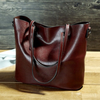 Simple Oil Wax Leather Messenger Shoulder Bags Women's High Capacity Portable Tote Bag