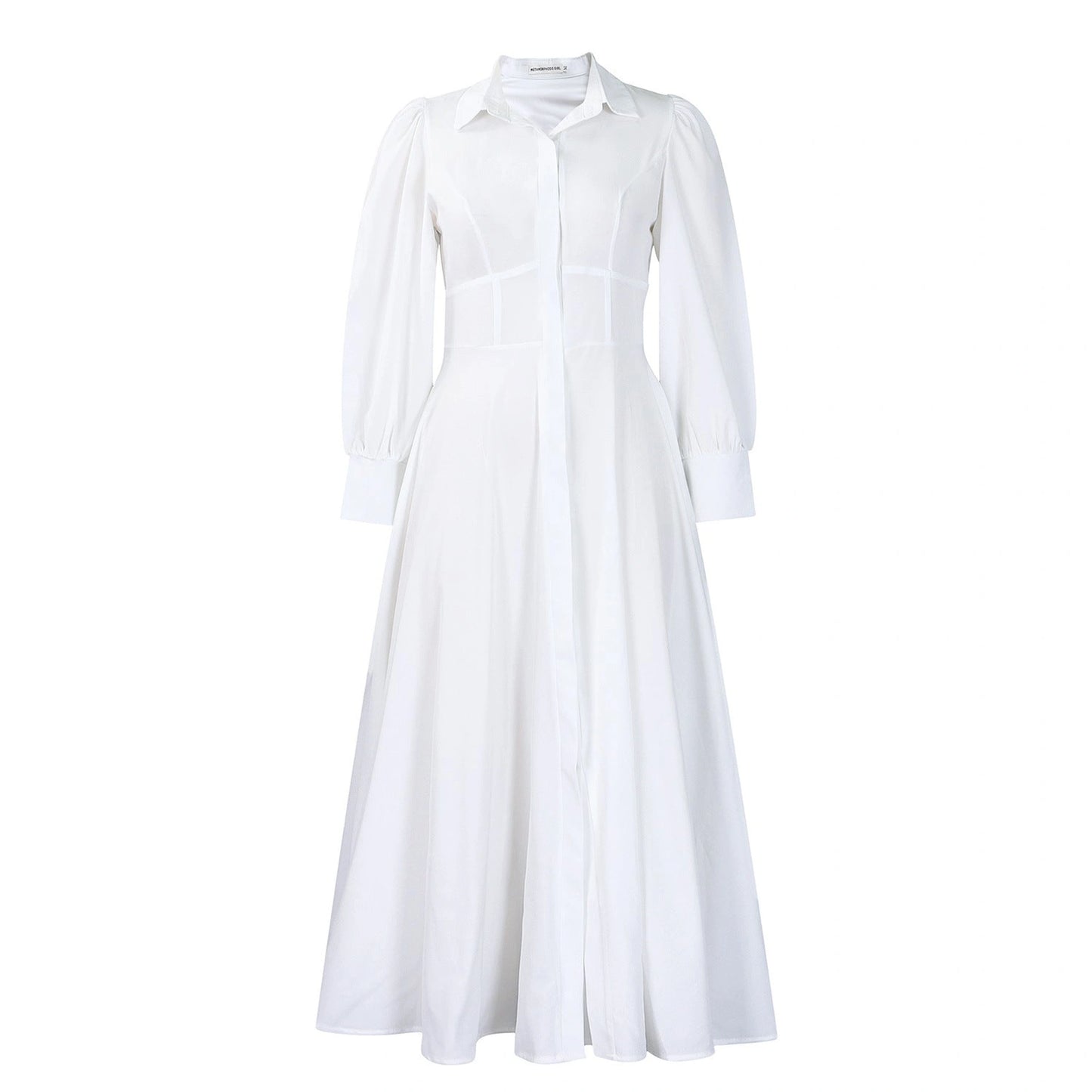 Women's Elegant Long Sleeve Big Hem Shirt Solid Color Dress