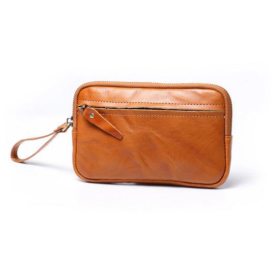 Men's Solid Color Skeleton-skin Zipper Handbag