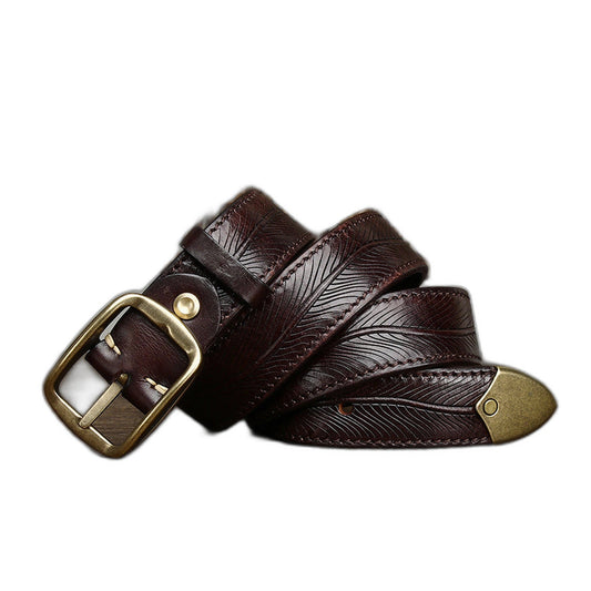 3.8CM Wide Thick Double-sided Cowhide Brass Buckle Belt