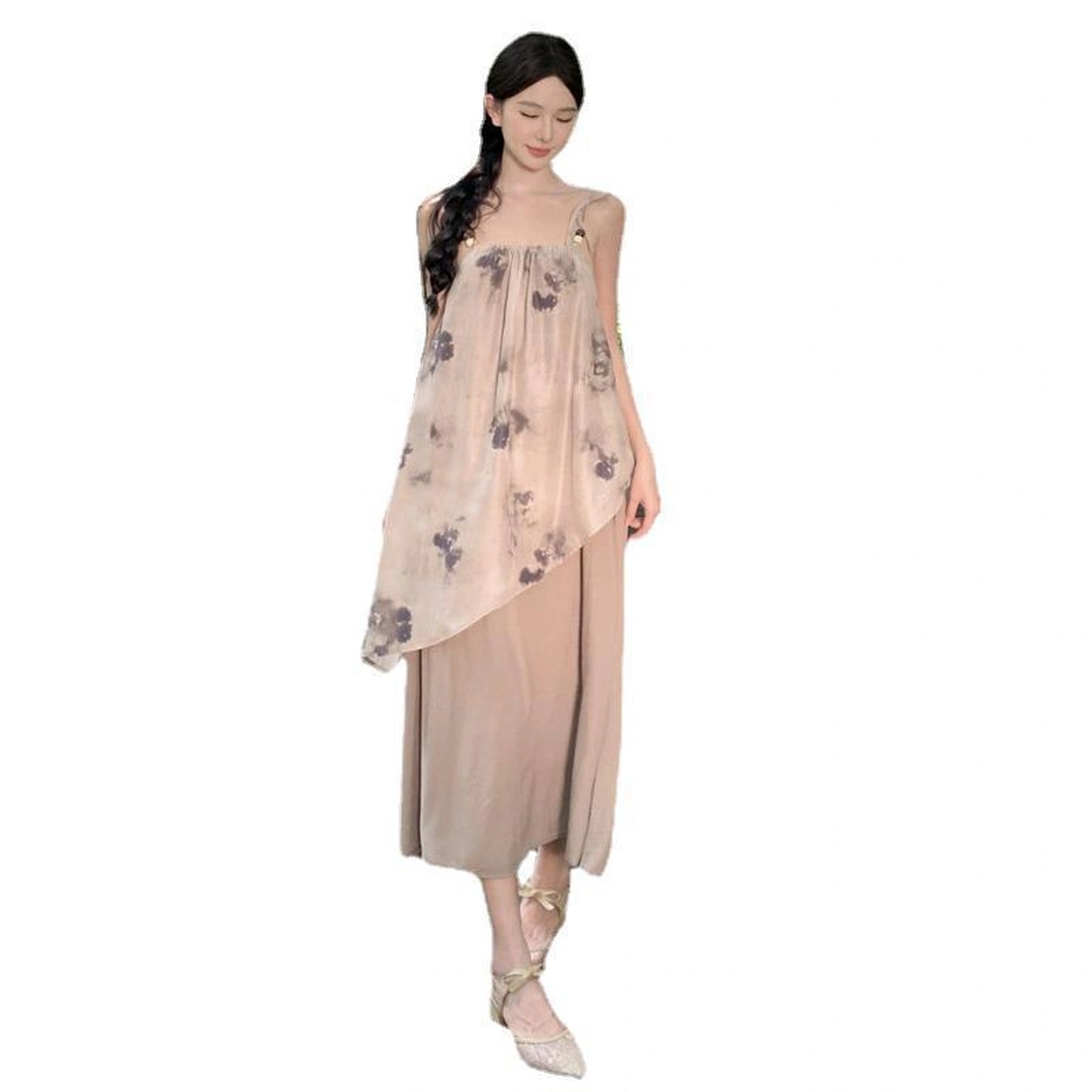 Chinese Style Printed Plus Size Loose Sling Dress Women