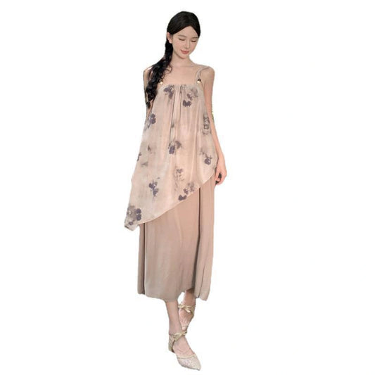 Chinese Style Printed Plus Size Loose Sling Dress Women