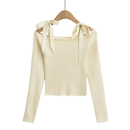 Sexy Strapless Lace-up Short Off-shoulder Knitwear