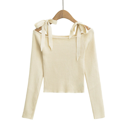 Sexy Strapless Lace-up Short Off-shoulder Knitwear
